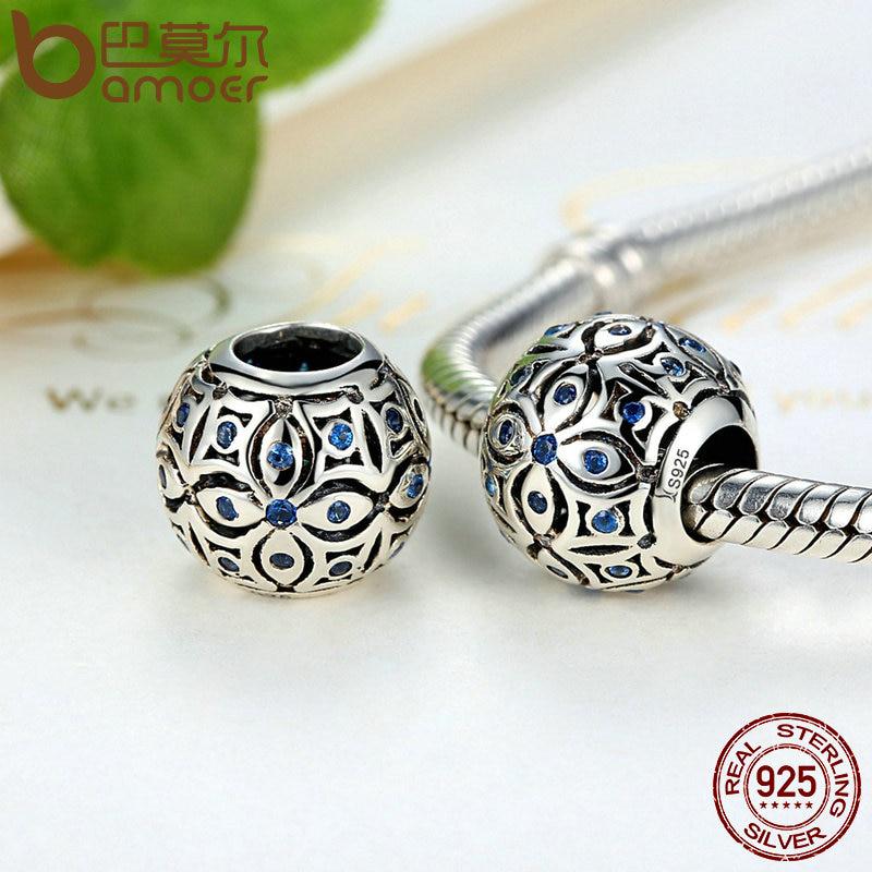 Подвески BAMOER из стерлингового серебра 925 пробы с синими кристаллами S925, подходят для браслетов и браслетов