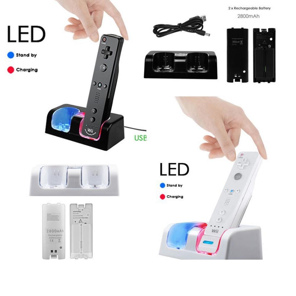 2Pcs 2800mAh Rechargeable Cells and Wii Cell Charge Dock Stand for Wii Remote Switch Accessory