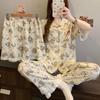 Мультяжная мягкая милая пижама с коротким рукавом для женщин, летняя тонкая, имитация хлопка, с отделкой, из трех предметов, домашняя одежда