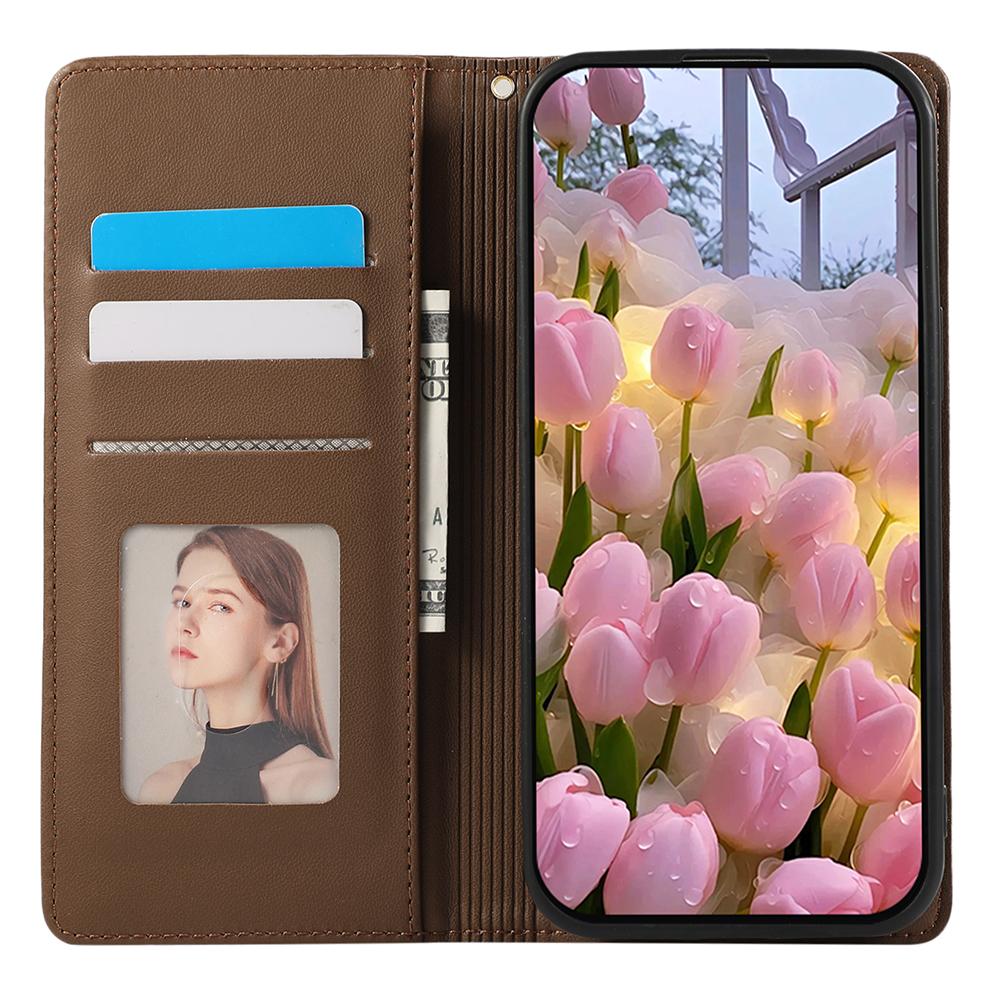 For iPhone 16e Case RFID Blocking Wallet Stand Rhombus Leather Phone Cover with Wrist Strap