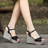 Wedges Sandals ,Woman Fashion Summer Heels ,Women 'S Shoes ,Ankle Buckle Strap ,\\Female Footwear ,Peep Toe ,Black Gold ,Dropship