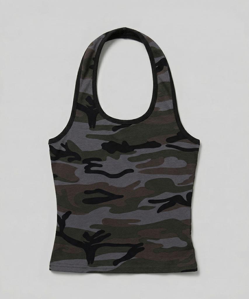 CHICKS Military Camo Slim Halter Neck Sleeveless Beige