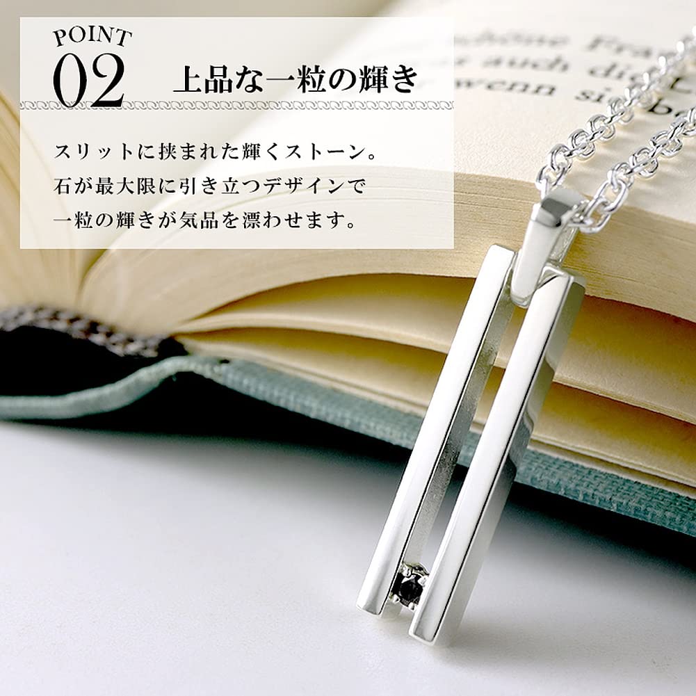 [Shinjuku Gin No Kura] Slit Bar Necklace for Men, Sterling Silver 925, Simple Silver with Zirconia Plate, Bar