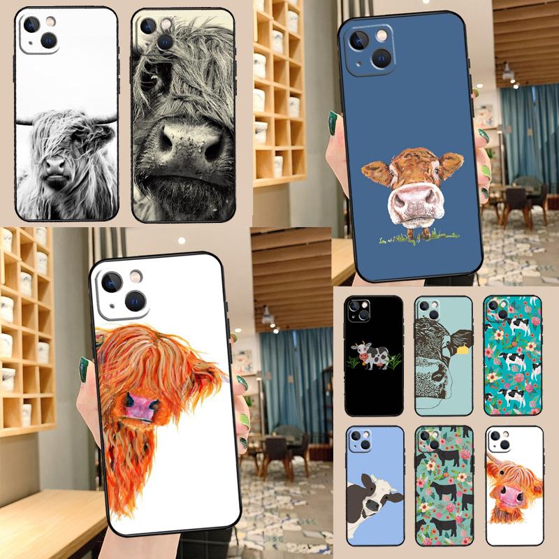 Cute Highland Cow Phone Case For iPhone 17 Pro Max 14 13 12 11 15 16 Pro Max mini 15 16 Plus 16e 17 Air Cover