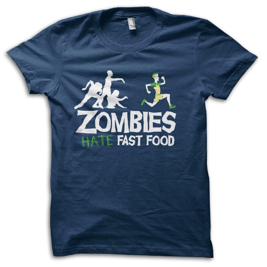 Funny "Zombies Hate Fast Food" Zombie Joke T-Shirt M5698