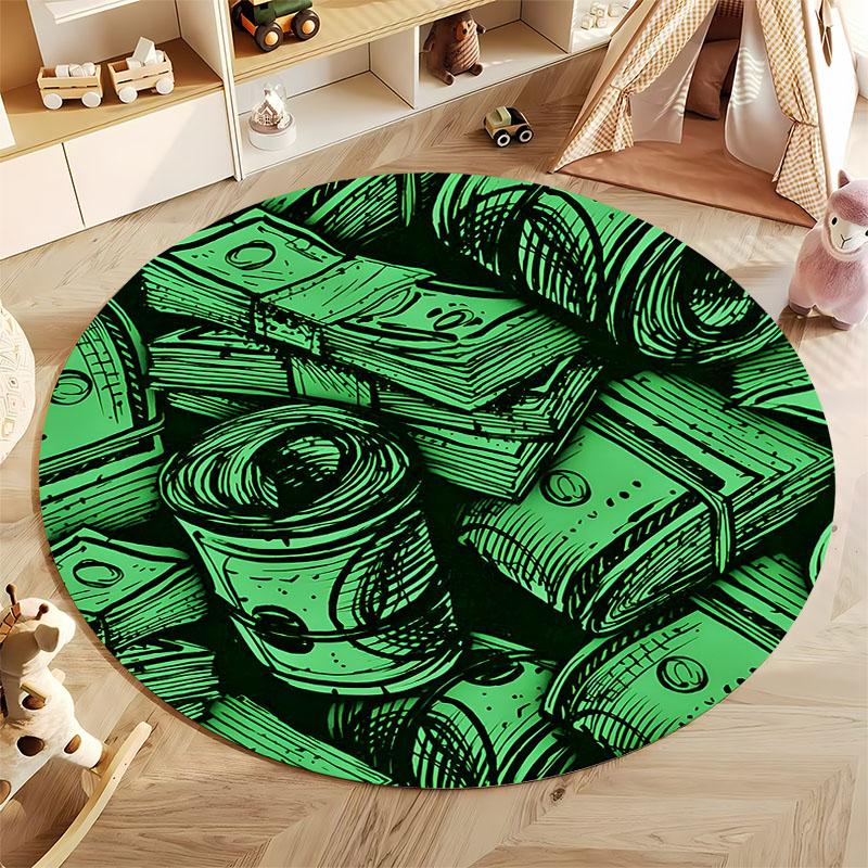 "Stylish Money-Themed Round Carpet for Offices" round carpet for home sofa bedroom, gift