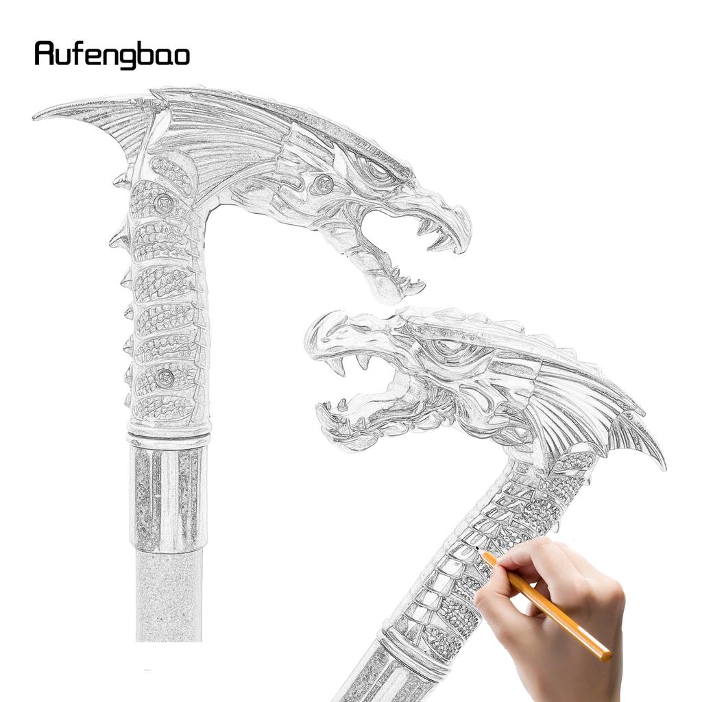 Silver Wing Dragon Head Fashion Walking Stick Decorative Stick Cospaly Vintage Party Fashionable Cosplay Cane Crosier 91cm