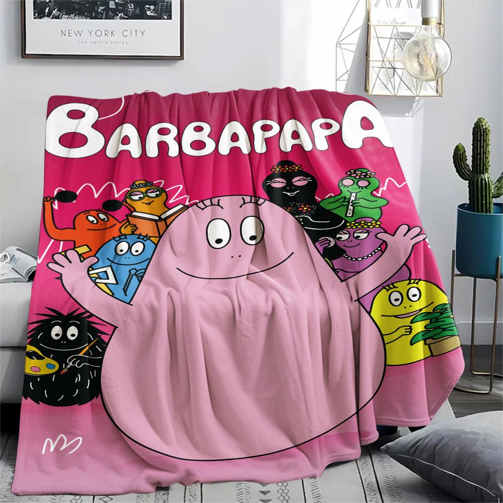 1Pc The Barbapapa family Print Flannel Blanket, High quality Comfortable for All Seasons, Home Decor, Warmth and Comfort, Perfect for Christmas Gifts