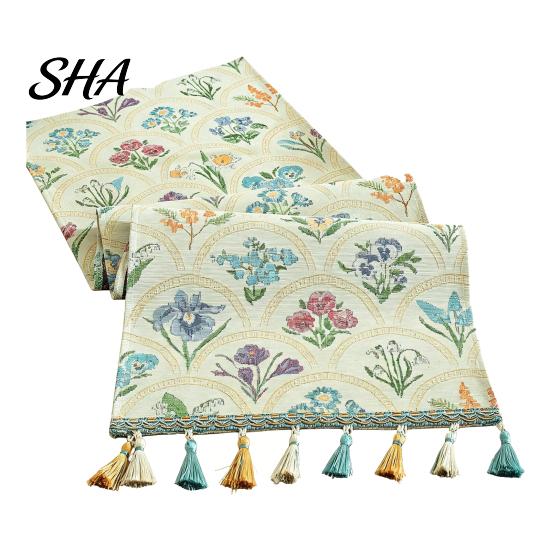 Elegant Dining Table Runner Jacquard Floral Runner, Vintage with Tassel Edges, Classic Style Farmhouse for Wedding Baby Shower Decor Charming