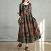 2025 Spring Plus Size Women Long Dress Vintage Loose Casual Long Sleeve Printing New Pleated O-Neck