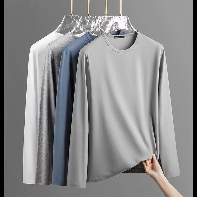 Korean Style Men's Long-Sleeve Shirts Solid Color Casual T-Shirt - Autumn/Winter Round Neck Pullovers