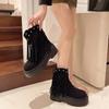Ботинки на платформе с кисточками для женщин Зимние одинарные женские ботинки из коровьей замши с круглым носком и толстым каблуком Короткие женские ботинки в стиле ретро