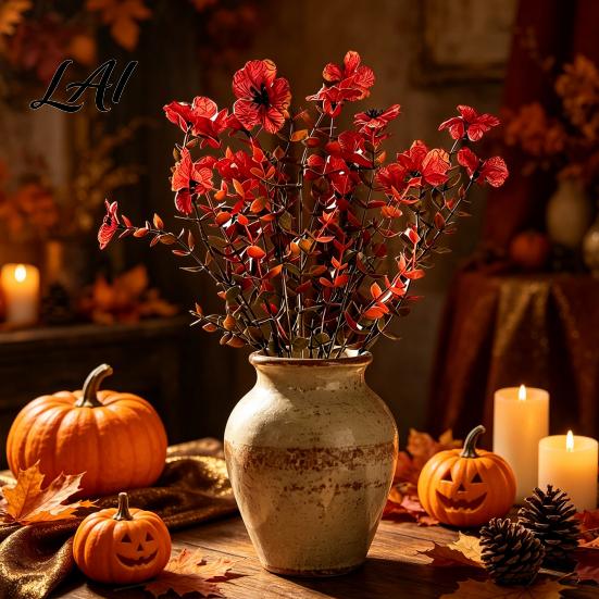 Birthday Presents for Her Artificial Fall Flowers Fake Eucalyptus Violet Silk Greenery Bouquet Autumn Faux Floral Everlasting Botanical Decor Stems,