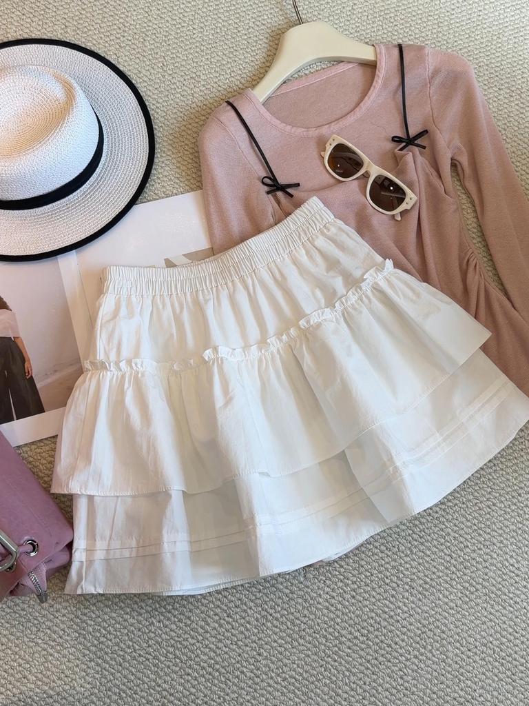 Женская летняя 2026 года стройнящая белая А-силуэта с оборками миди юбка