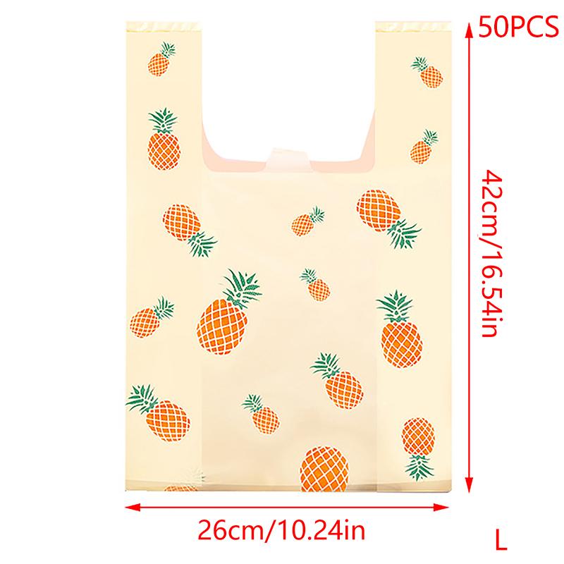 50 шт. Милые фруктовые пластиковые пакеты для выноса с ручкой, упаковка для еды, розничная торговля, супермаркет, продуктовый шоппинг, хранение дома