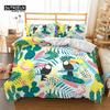 Soft Flamingo 3D Print Bedding Set Fresh Style Cartoon Animals Green Leaves Tropical Fruit Floral Duvet Cover With Pillowcases