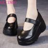 Fashion GKTINOO 2024 Spring Retro Women Genuine Leather Shoes 7CM Wedges Heels Shoes Thick Sole Casual Ladies Platform Shoes