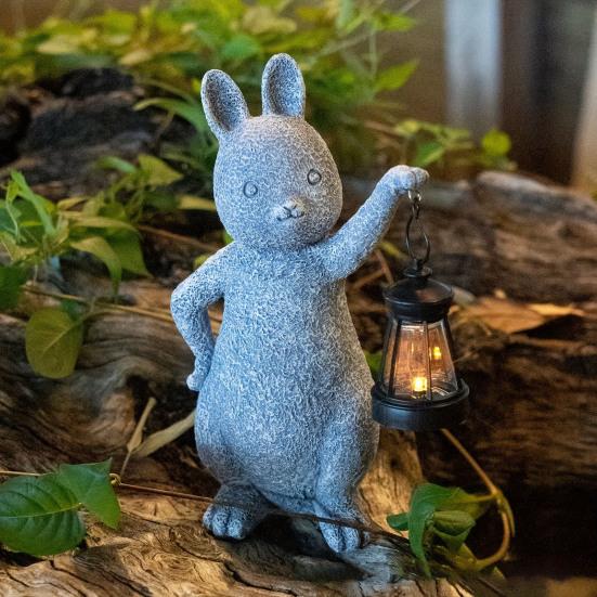 Садовая статуя кролика со светодиодной лампой IP44, водонепроницаемая, с автоматическим включением/выключением, лампа на солнечной энергии, полимерная скульптура кролика, украшение для газона