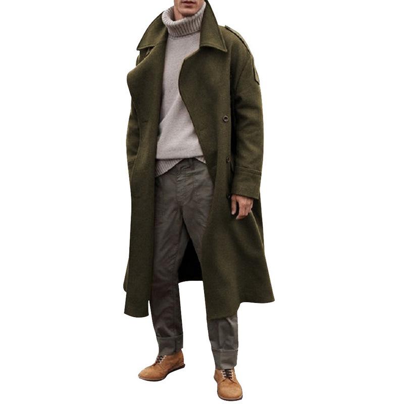 New Autumn and Winter Men's Long Woolen Coat Extra Long Over The Knee Coat