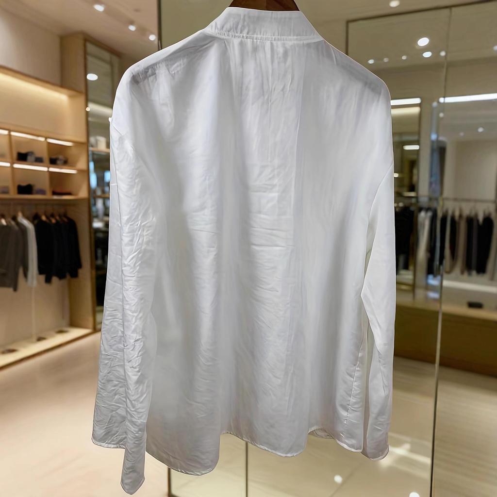 Женская белая ретро хлопково-льняная плиссированная рубашка с длинным рукавом