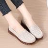 Women's Genuine Leather Slip-On Shoes with Cowhide Soles - Comfortable, Non-Slip Flats for Middle-Aged and Elderly.