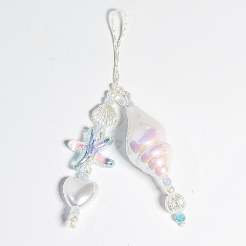 Уникальная цепочка для держателя наушников в морском стиле, прозрачная, блестящая, с бусинами, акцентами в виде ракушек и жемчуга, а также декорацией для телефона