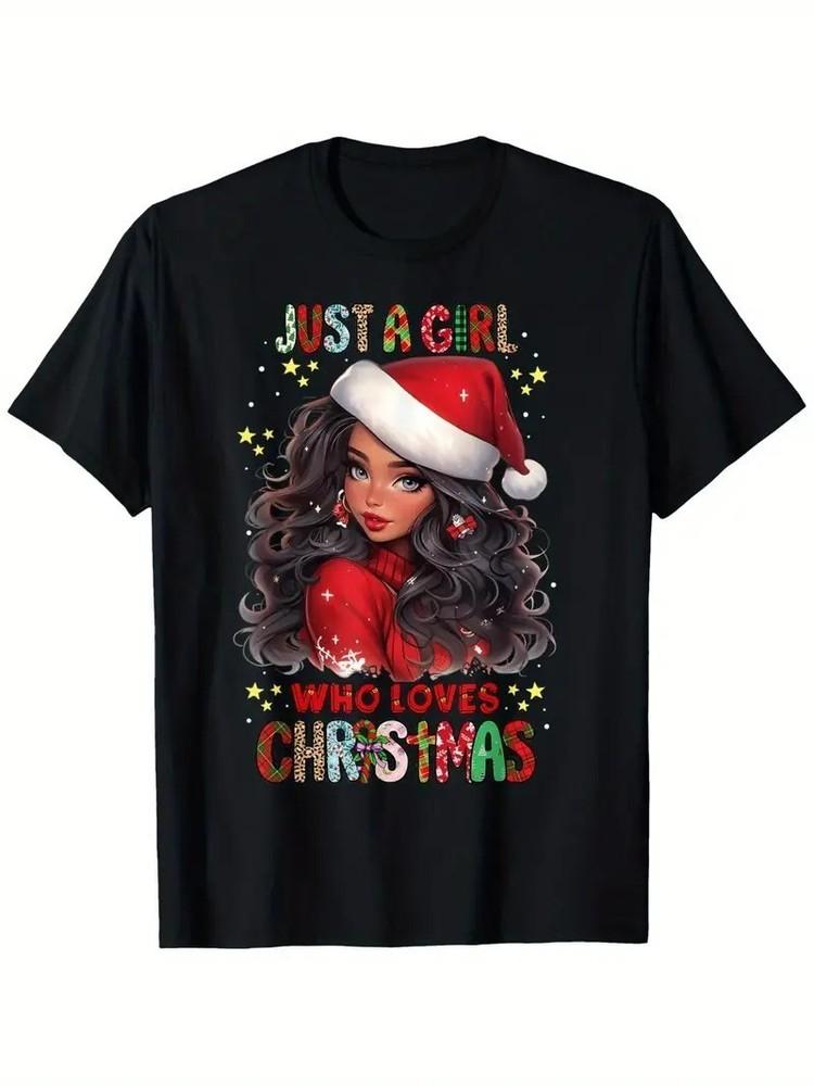 JustaGirl Festive Christmas T-Shirt - Santa Hat and Holiday Graphic S-5XL Q7458