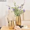 DXUIALOI простая и креативная керамическая гальванизированная золотая ваза, настольная цветочная композиция для гостиной, украшение для дома