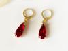 Teardrop Garnet Gemstone Huggie Dangling Earrings Gold, Elongated Dark Dark Red
