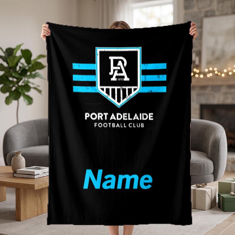 Port Adelaide Football Club Custom Flannel Blankets Soft Warm Cozy Throws for Home Decor Holiday Gifts