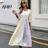 Floral Dresses for Daily Wear Long Sleeve Dress, Women Cottagecore Waist Cinching Soft Skin Friendly Autumn Midi Dress Vacation Street Party Date Chic