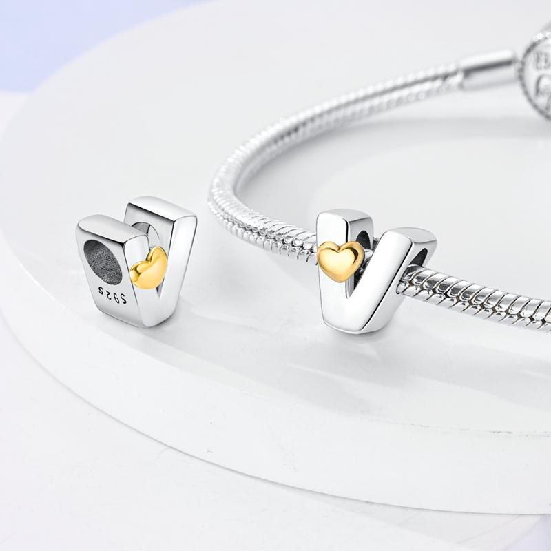 26 A- Z Alphabet Beads Copper Love Letter Charms Fits Original 3Mm Womans Bracelet Bangle Zircon Beads Diy Jewelry Gifts