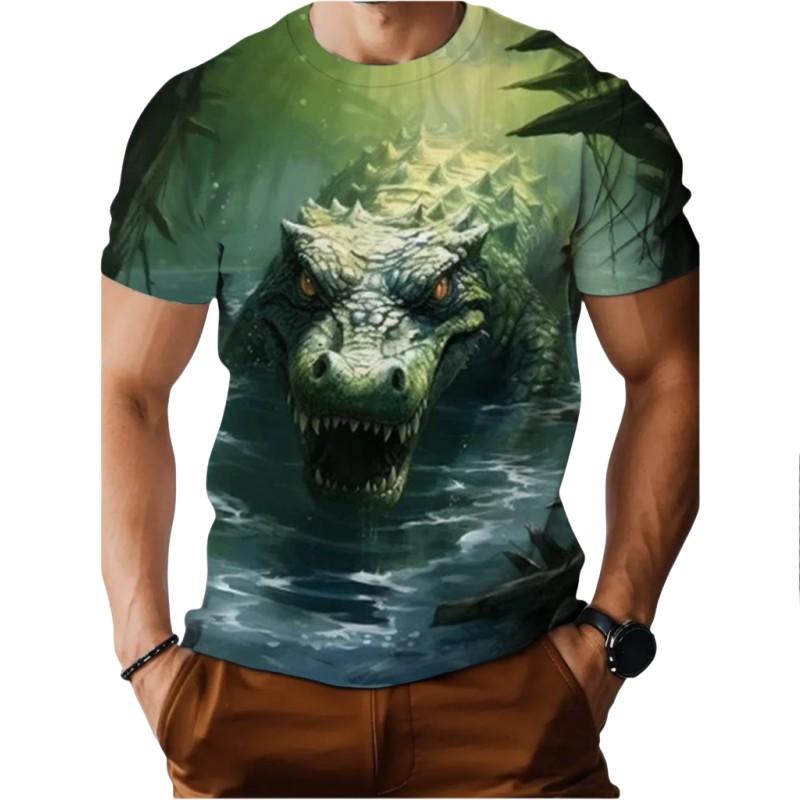 Футболка мужская летняя с коротким рукавом с принтом крокодила 3D, модная, повседневная, для активного отдыха, быстросохнущая, повседневная