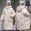 Puffer Jacket for Women Winter Coat Hooded with Pockets Women's Mid-Length Outerwear Coats Zipper Up Warm Casual Lightweight Stand Collar Jackets