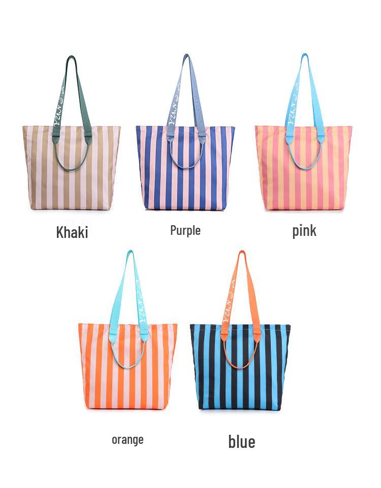 2026 Trendy Korean Color Block Stripe Large Tote Bag