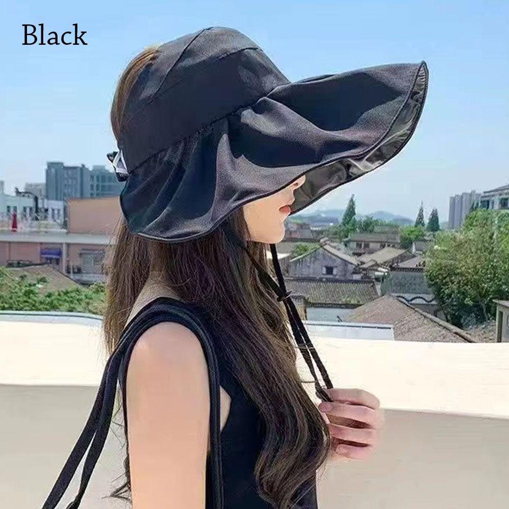 Women Empty Top Foldable UV Protection Panama Hat Beach Cap Sunshade Hat Sun Cap Bucket Hat