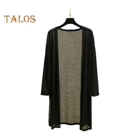 Женское повседневное пальто без воротника с длинным рукавом и открытой строчкой, кардиган средней длины, однотонное тонкое солнцезащитное пальто