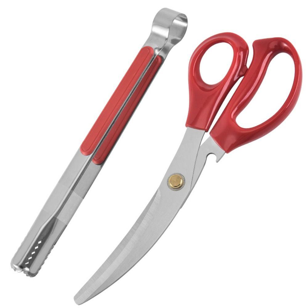 Herb Multipurpose Cooking Heavy Duty Stainless Steel Food Shears Clip Kitchen Scissors BBQ Tongs