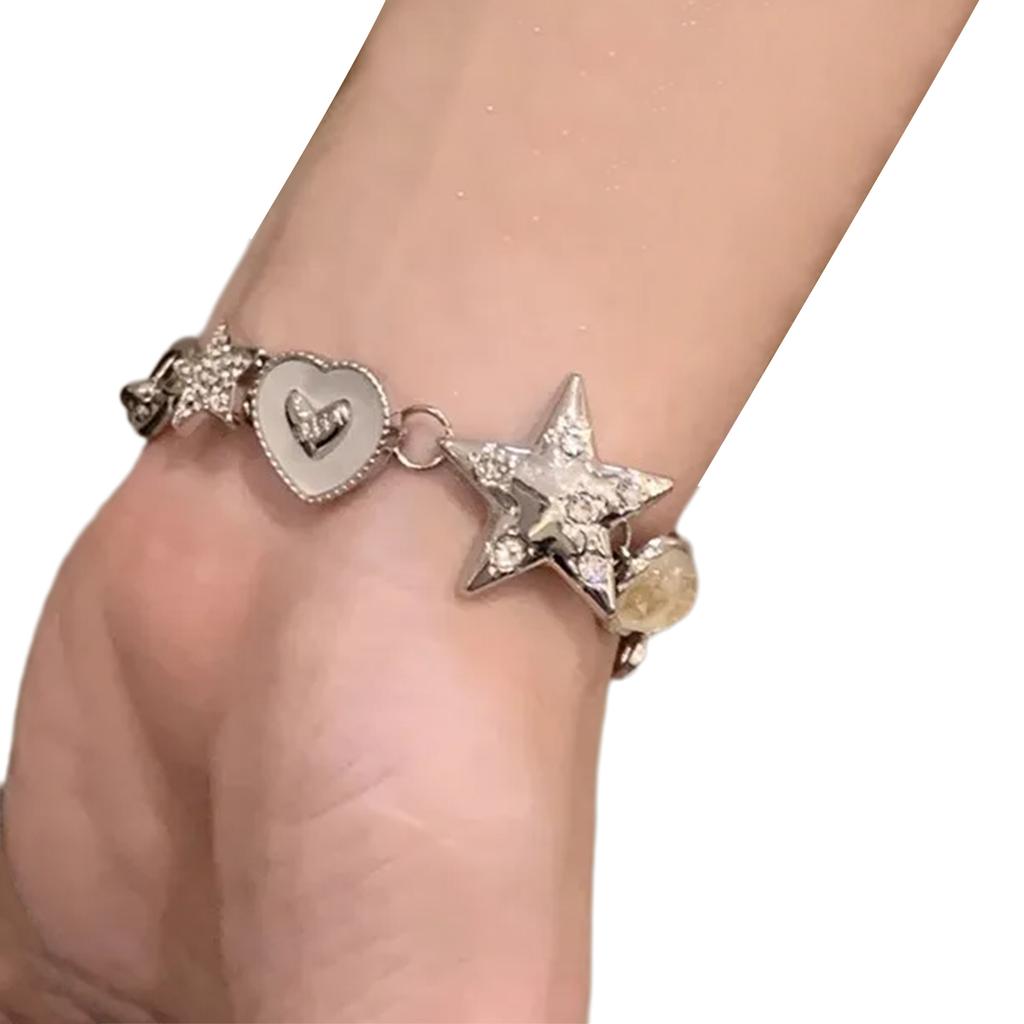 Браслет-цепочка с сердцем и звездой Уникальные украшения на запястье Стильный браслет с подвеской в ​​виде звезды Браслет-подвеска Идеально подходит для повседневного ношения