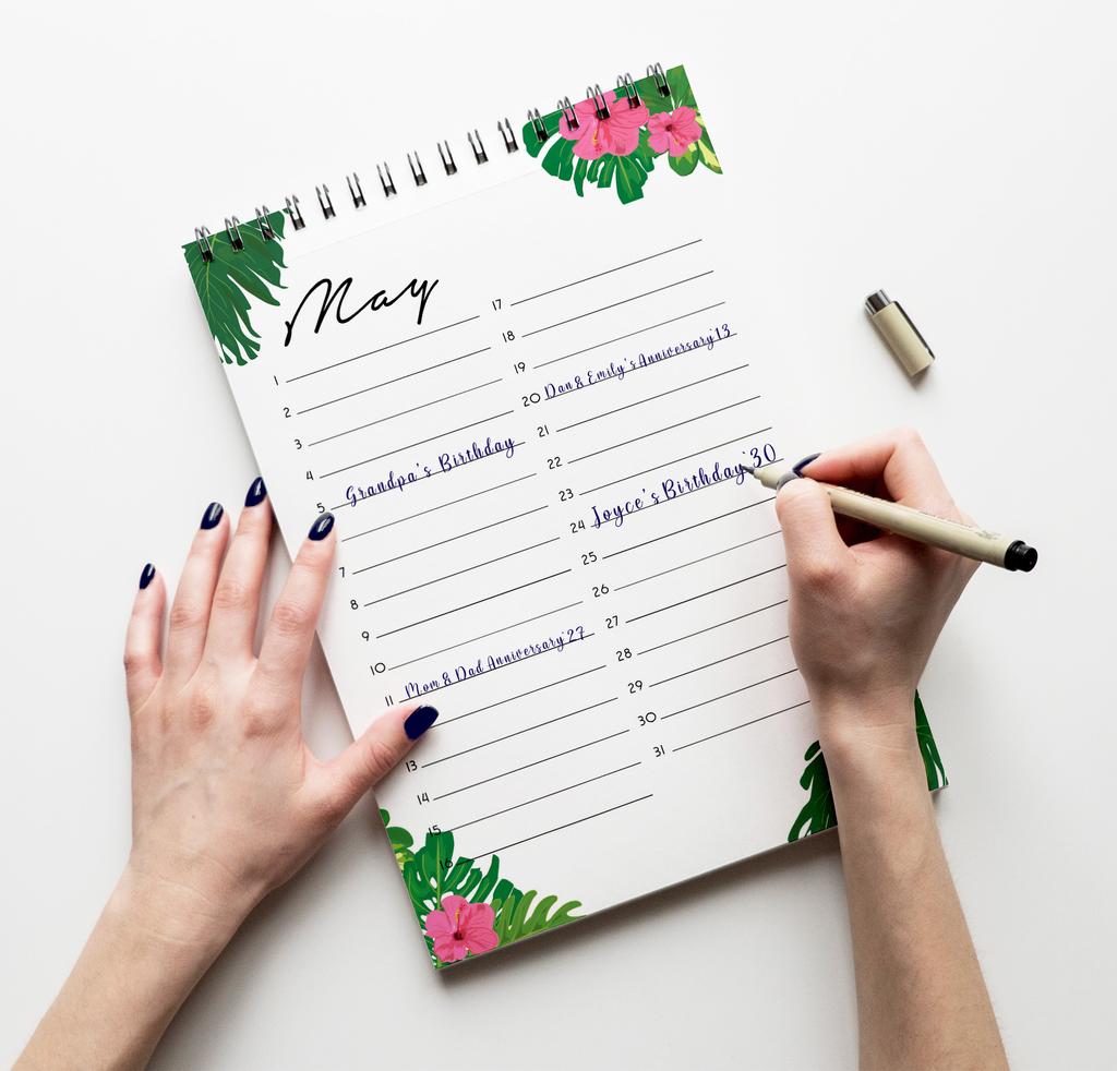Inkdotpot Tropical Perpetual Calendar, Important Dates To Remember- 6x9 Monthly and Daily Journal for Special Days