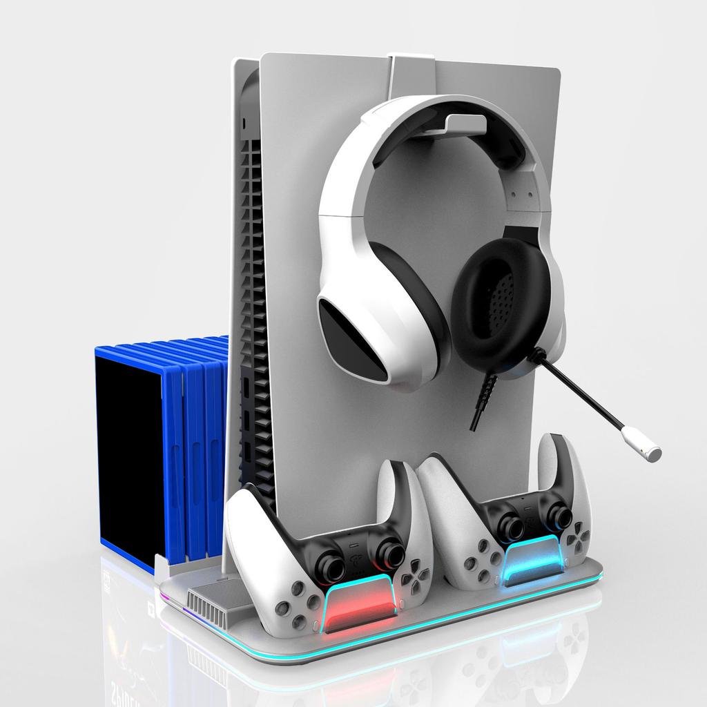 DZ504 Многофункциональная охлаждающая подставка для PS5/PS5 Slim Держатель для гарнитуры Полка для хранения дисков