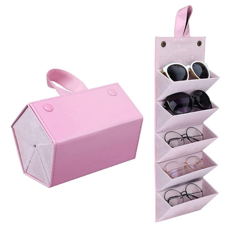 Eyeglass Sunglasses Organiser Collector Glasses Storage Box 5slots Roll Up PU Leather Sunglasses Holder Folding Case