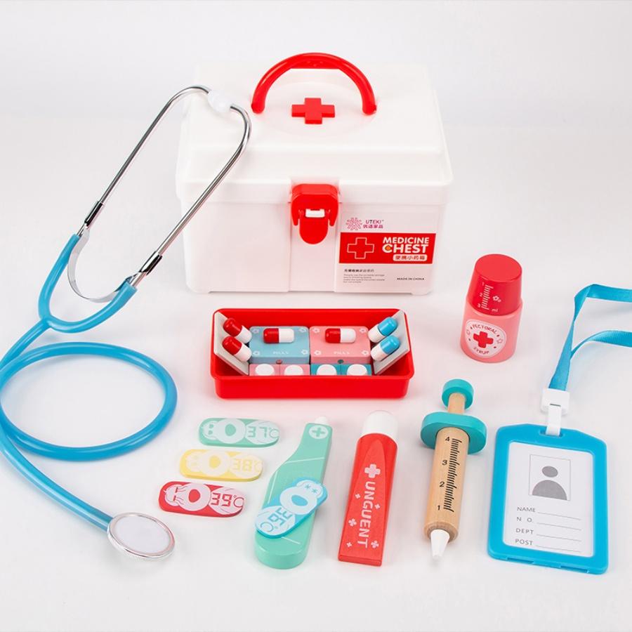 Деревянная аптечка, медицинский набор доктора, интерактивная ролевая игра для детей и родителей, медсестра, детская игрушка для аускультации