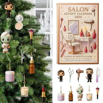 Салонный Адвент-календарь 2025 24 дня Акриловая коробка-украшение с сюрпризами на тему красоты Декор для отсчета дней до Рождества для любителей макияжа и праздничного веселья