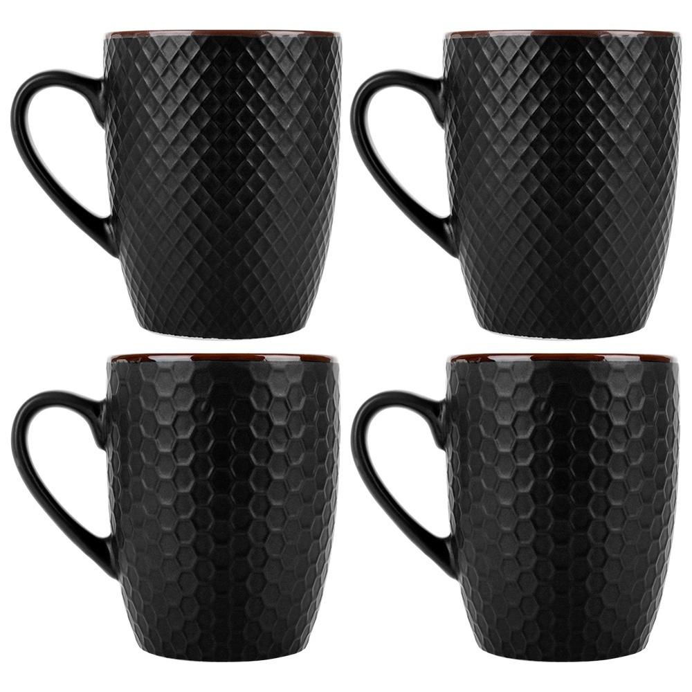 4x Black Mugs for Drinking Coffee, Tea, Herbs, Mug Set, Gift Mug