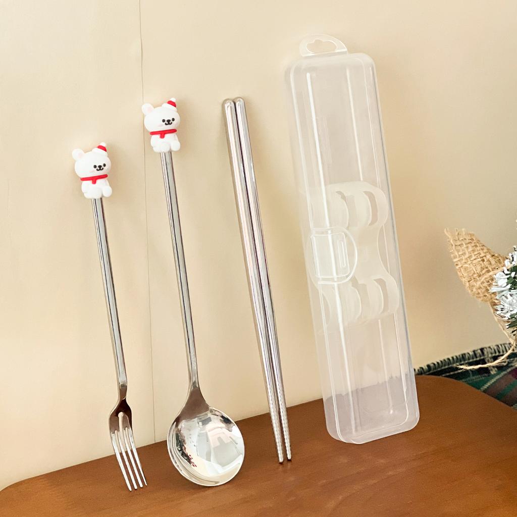 Портативный набор столовых приборов из нержавеющей стали 316, вилка, ложка, палочки для еды, с коробкой, рождественский набор столовых приборов, многоразовая посуда