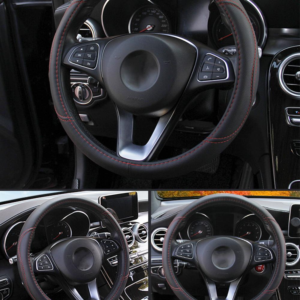 Автостайлинг Чехол на руль автомобиля Дышащий Противоскользящий Автоукрашение Подходит 37-38СМ ПУ кожа