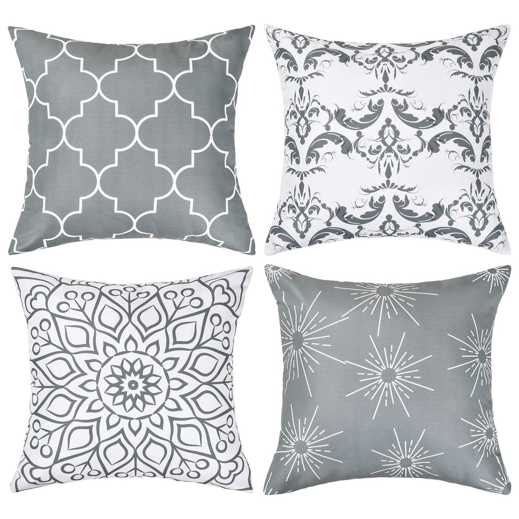 Pknoclan Декоративная подушка Нордический диван Набор задних подушек Простые Декоративные Современные Наволочки для интерьера Серые Чехлы, 45x45 см, Чехлы, 4, Мягкий, Стильный,