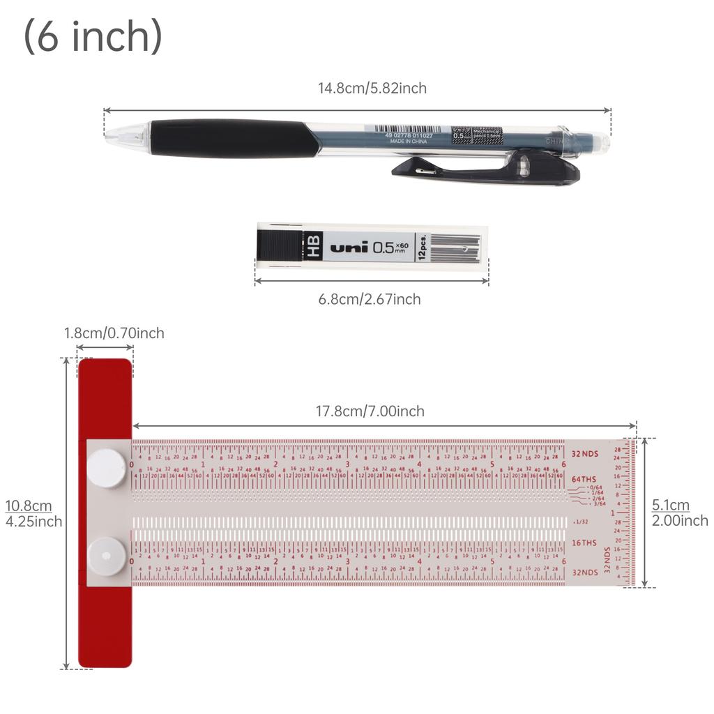 Steel Imperial Scribing Gauge 3 6 12 Inch Multi Size Woodworking Marking Pen Refill Heavy Duty