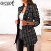 Women's Vintage Casual Lattice Print Autumn Winter Long Sleeve POLO Neck Jackets & Coats